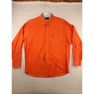 VTG PBR Button Down Shirt Mens Large Orange Western Rodeo Bull Riding